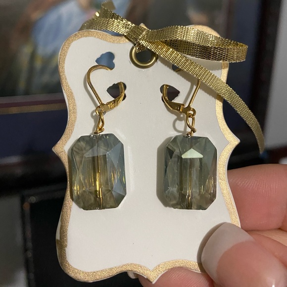 Jewelry - Emerald Shape Glass Pierced Earrings